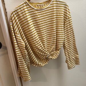 Lush Mustard and White Striped Long Sleeve Top
